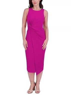 Siena Studio Sleeveless Twist-Front Midi Dress in Fuchsia